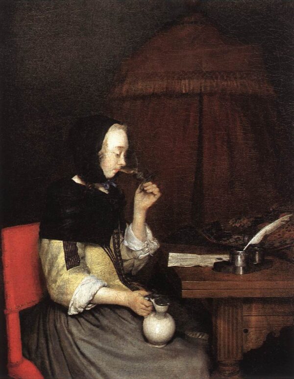 A Woman Drinking Wine by Gerard ter Borch, hand-painted oil painting reproduction