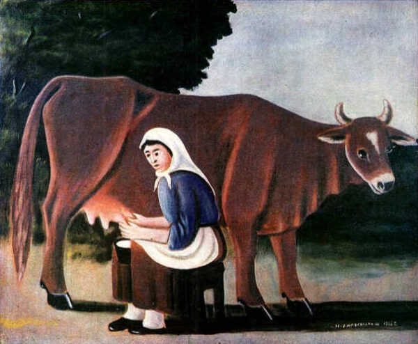 A Woman Milking A Cow by Niko Pirosmani, hand-painted oil painting reproduction