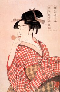 A Woman Playing A Poppin by Kitagawa Utamaro, hand-painted oil painting reproduction