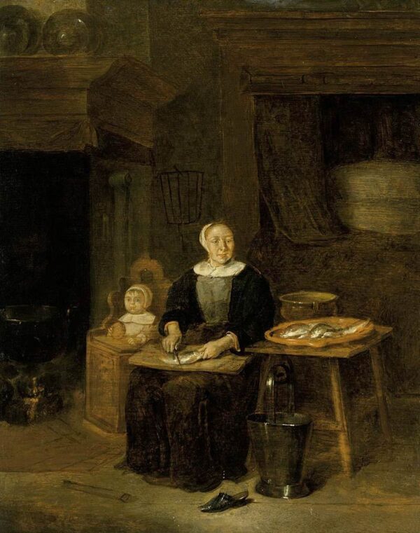 A Woman Scaling Fish by Quiringh van Brekelenkam, hand-painted oil painting reproduction