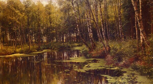 A Woodland Pond by Peder Mørk Mønsted, hand-painted oil painting reproduction