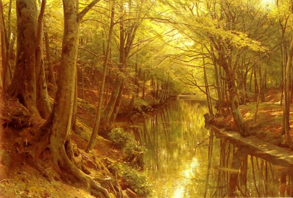A Woodland Stream by Peder Mørk Mønsted, hand-painted oil reproduction