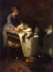 A Young Girl Preparing Poultry by Emil Carlsen, hand-painted oil painting reproduction