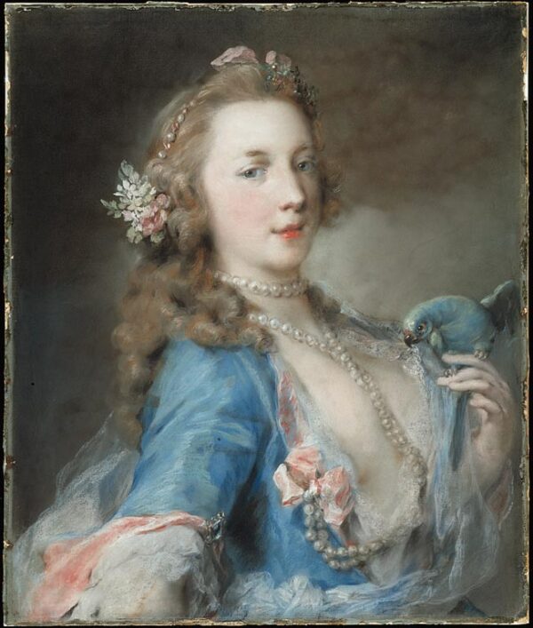 A Young Lady with a Parrot by Rosalba Carriera, hand-painted oil painting reproduction
