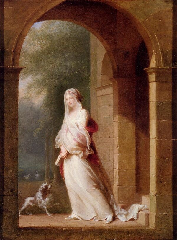 A Young Woman Standing In An Archway by Jean-Baptiste Mallet, hand-painted oil painting reproduction