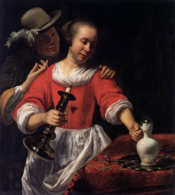 A Young Woman and a Cavalier by Cornelis Bisschop, hand-painted oil painting reproduction
