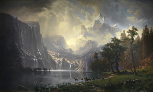 Among the Sierra Nevada Mountains, California by Albert Bierstadt, hand-painted oil painting reproduction