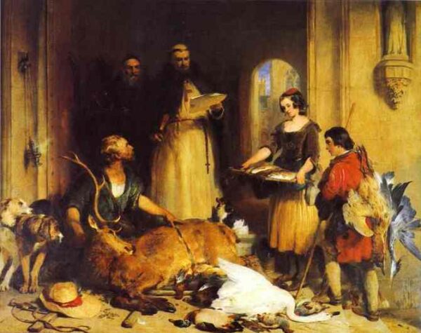 Scene In The Olden Time At Bolton Abbey by Sir Edwin Landseer, hand-painted oil painting reproduction