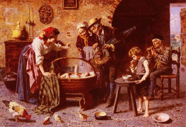 Admiring the Baby by Eugenio Zampighi, hand-painted oil painting reproduction