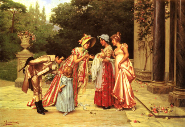 Admiring the Newborn by Vittorio Reggianini, hand-painted oil painting reproduction