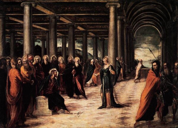 Christ and the Woman Taken in Adultery by Tintoretto, hand-painted oil painting reproduction