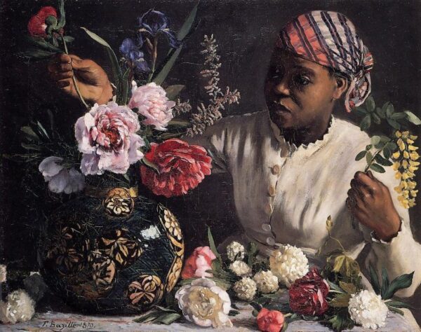 African Woman with Peonies by Jean Frédéric Bazille, hand-painted oil painting reproduction