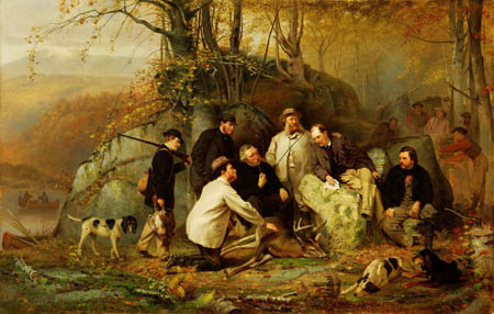 After the Hunt in the Adirondacks by John G Brown, hand-painted oil reproduction