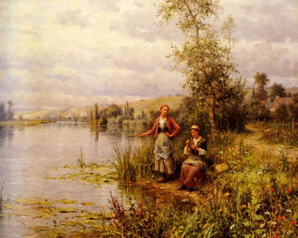 Country Women Fishing on a Summer Afternoon by Daniel Ridgway Knight, hand-painted oil painting reproduction