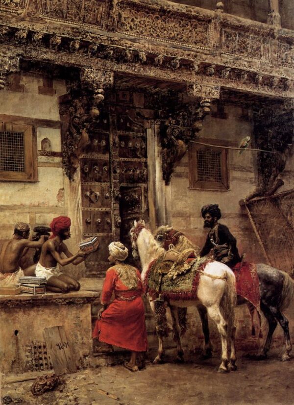 Craftsman Selling Cases By A Teak-Wood Building, Ahmedabad by Edwin Lord Weeks, hand-painted oil painting reproduction