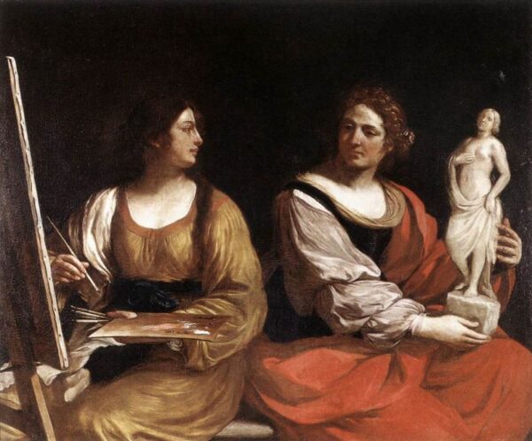 Allegory of Painting and Sculpture by Guercino, hand-painted oil painting reproduction