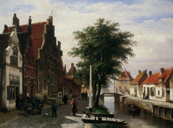 Along the Canal by Cornelis Springer, hand-painted oil painting reproduction