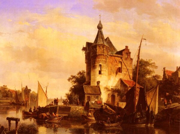 Along the Canal II by Cornelis Springer, hand-painted oil painting reproduction