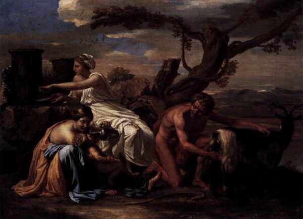 The Infant Jupiter Nurtured by the Goat Amalthea by Nicolas Poussin, hand-painted oil painting reproduction