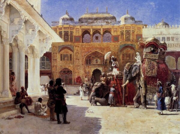 Arrival Of Prince Humbert, The Rajah, At The Palace Of Amber by Edwin Lord Weeks, hand-painted oil painting reproduction