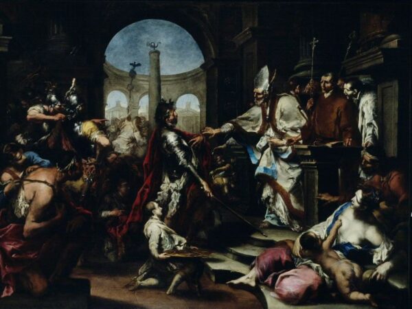 Theodosius Repulsed from the Church by Saint Ambrose by Alessandro Magnasco, hand-painted oil painting reproduction