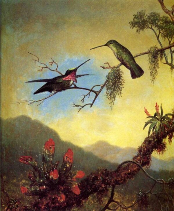 Amethyst Hummingbirds and Red Flowers by Martin Johnson Heade, hand-painted oil painting reproduction