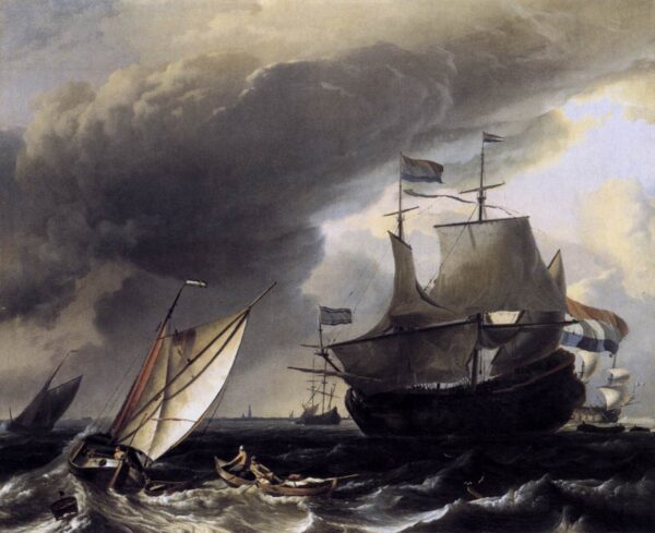 Dutch Vessels on the Sea at Amsterdam by Ludolf Backhuysen, hand-painted oil painting reproduction