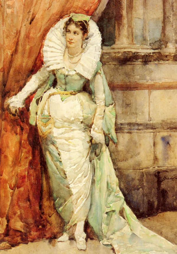 An Elegant Lady In Court Costume by Francisco Pradilla Ortiz, hand-painted oil painting reproduction