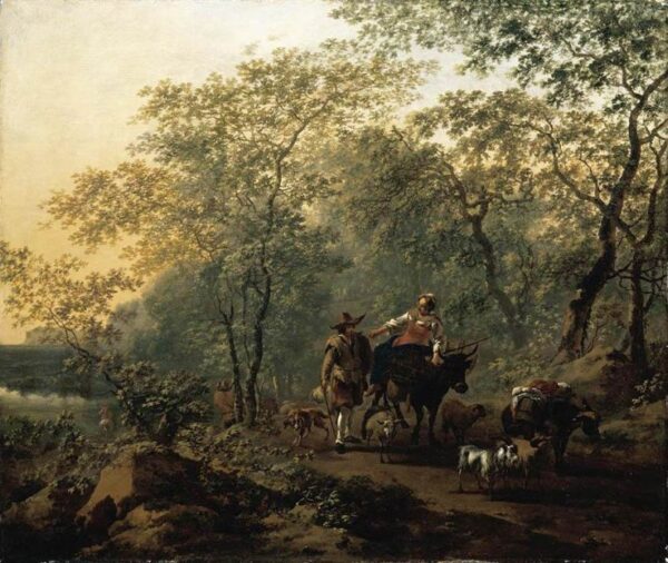 An Italianate Landscape by Nicolaes Berchem, hand-painted oil painting reproduction