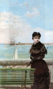An elegant Woman at St Malo by Vittorio Corcos, hand-painted oil painting reproduction