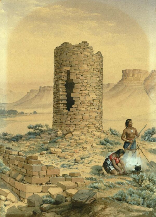 Ancient Stone Round Tower by William Henry Holmes, hand-painted oil painting reproduction