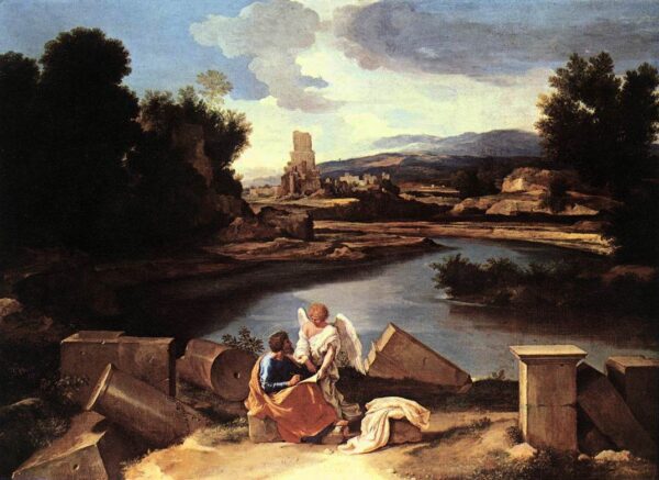 Landscape with St. Matthew and the Angel by Nicolas Poussin, hand-painted oil painting reproduction