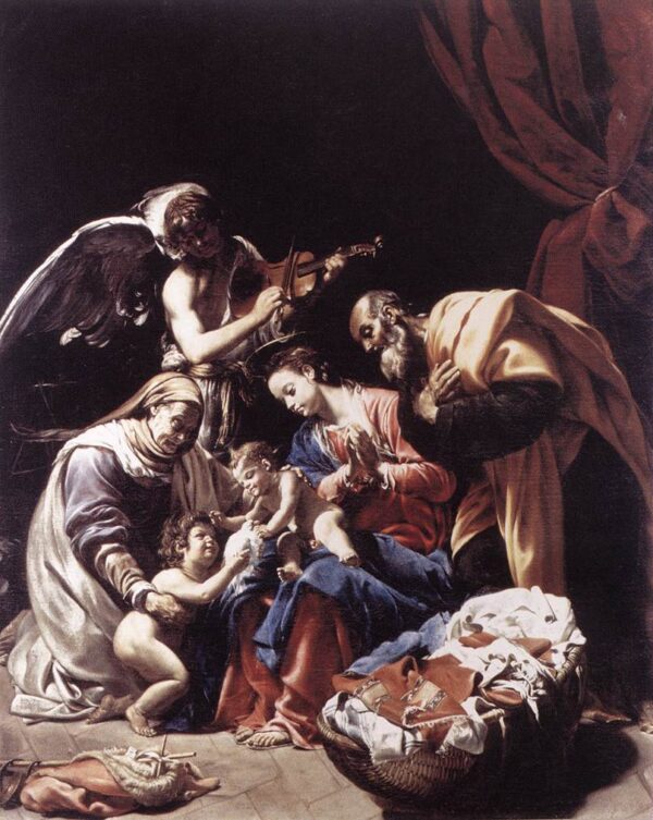 Holy Family with St Elizabeth, the Young St John the Baptist and an Angel by Orazio Borgianni, hand-painted oil painting reproduction
