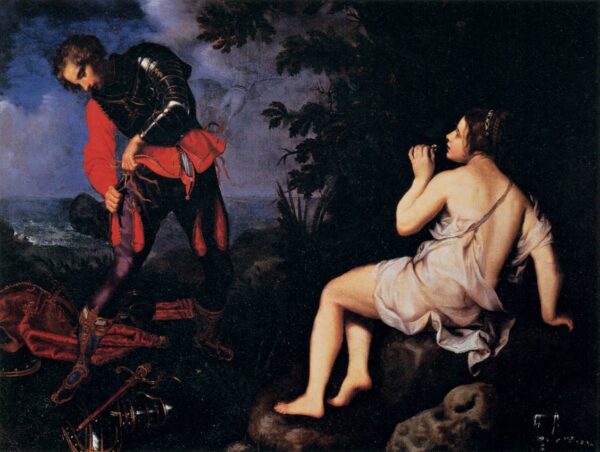 Angelica Hides from Ruggiero by Giovanni Bilivert, hand-painted oil painting reproduction