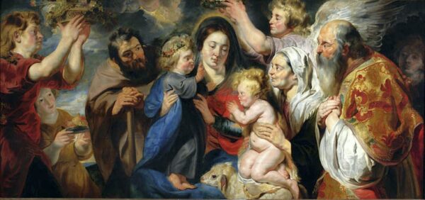 The Holy Family with Saint John, His Parents, and Angels by Jacob Jordaens, hand-painted oil painting reproduction