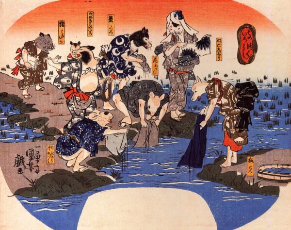 Animals Dyeing Fabrics by Utagawa Kuniyoshi, hand-painted oil painting reproduction