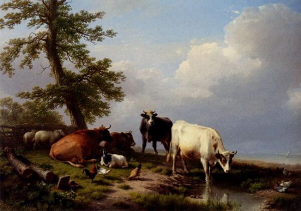 Animals Grazing Near The Sea by Eugène Verboeckhoven, hand-painted oil painting reproduction