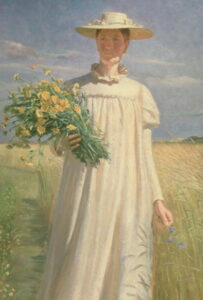 Anna Ancher returning from Flower Picking 1902 by Michael Peter Ancher, hand-painted oil painting reproduction