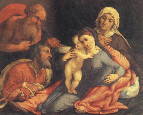 Madonna And Child With Saint Jerome, Saint Joseph, And Saint Anne by Lorenzo Lotto, hand-painted oil painting reproduction