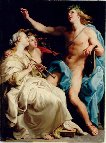 Apollo and Two Muses by Pompeo Batoni, hand-painted oil reproduction