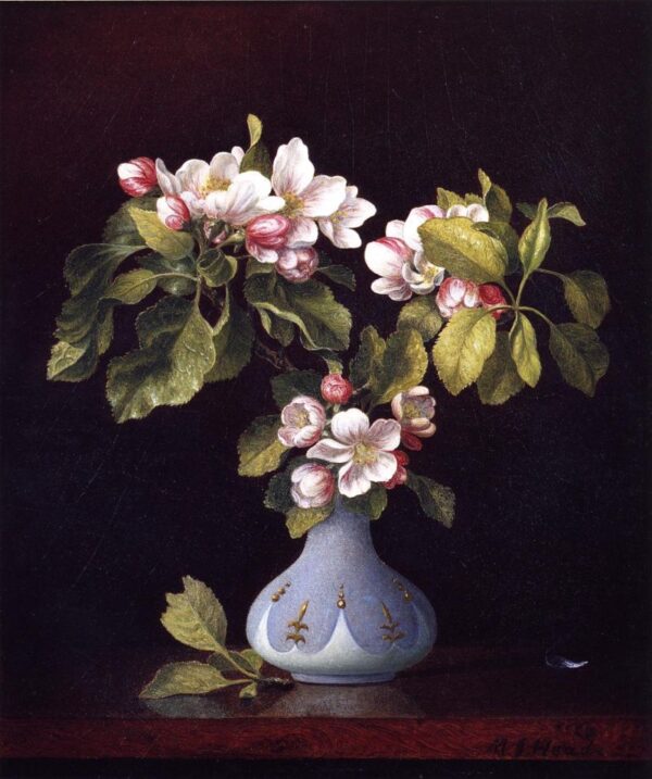Apple Blossoms in a Vase by Martin Johnson Heade, hand-painted oil painting reproduction