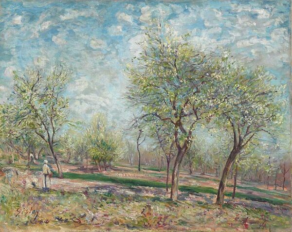 Apple Trees in Bloom by Alfred Sisley, hand-painted oil painting reproduction
