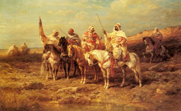 Arab Horseman By A Watering Hole by Adolf Schreyer, hand-painted oil painting reproduction