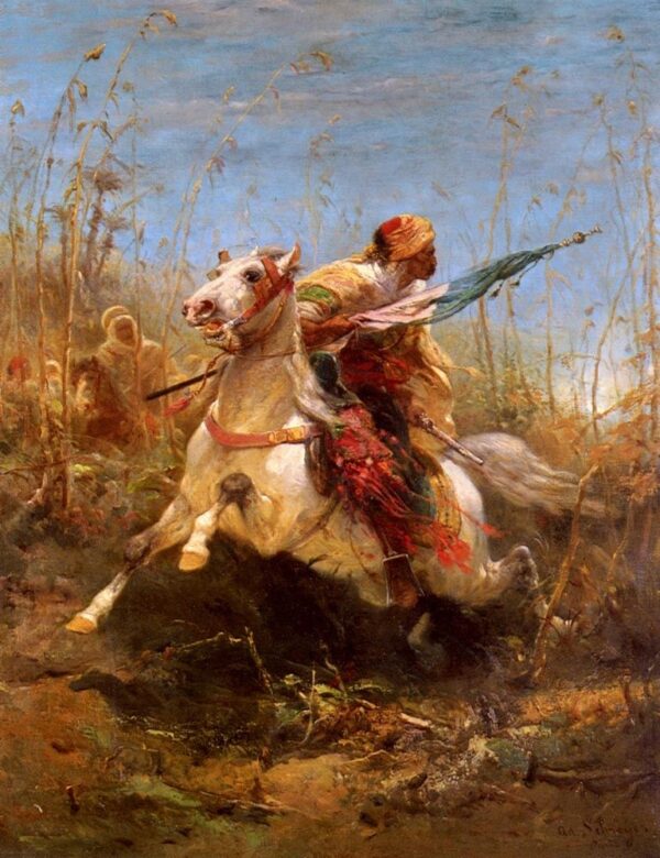 Arab Warrior Leading A Charge by Adolf Schreyer, hand-painted oil painting reproduction