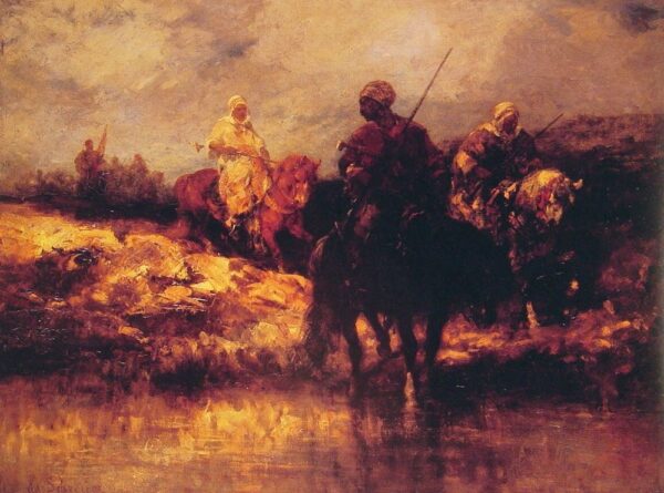 Arabs On Horseback by Adolf Schreyer, hand-painted oil painting reproduction