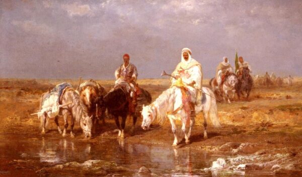 Arabs Watering Their Horses by Adolf Schreyer, hand-painted oil painting reproduction