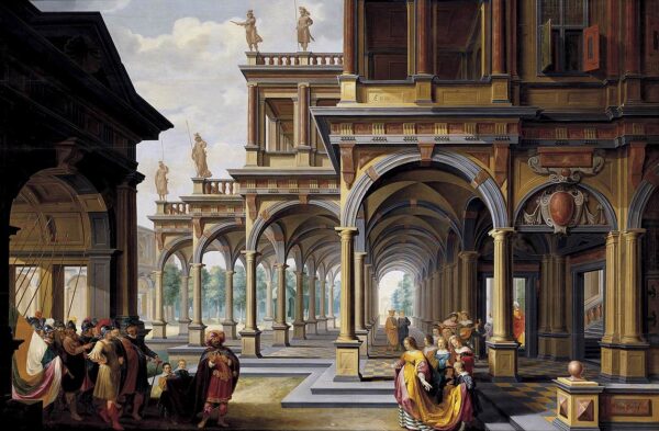 Architectural Capriccio with Jephthah and His Daughter by Dirck van Delen, hand-painted oil painting reproduction