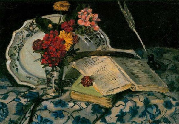 Bodegon Flowers Romance Books by Armand Guillaumin, hand-painted oil painting reproduction