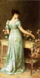 Arranging Pink Roses by De Scott Evans, hand-painted oil painting reproduction
