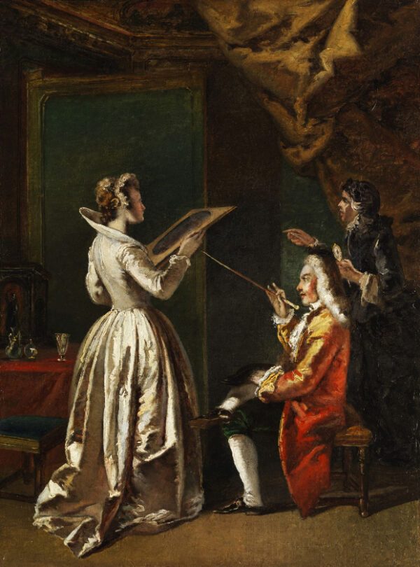 Lady Looking at a Work of Art by Francesco Fontebasso, hand-painted oil painting reproduction